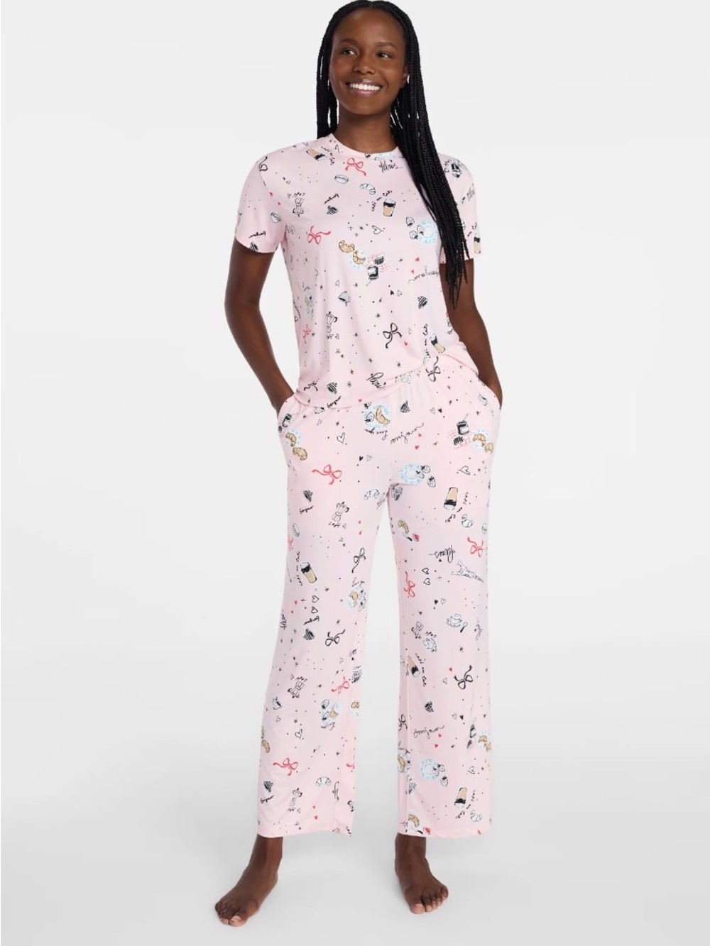 Women’s Pink Printed Pajama Set - Cozy Short Sleeve Top & Pants - Picture 5 of 6